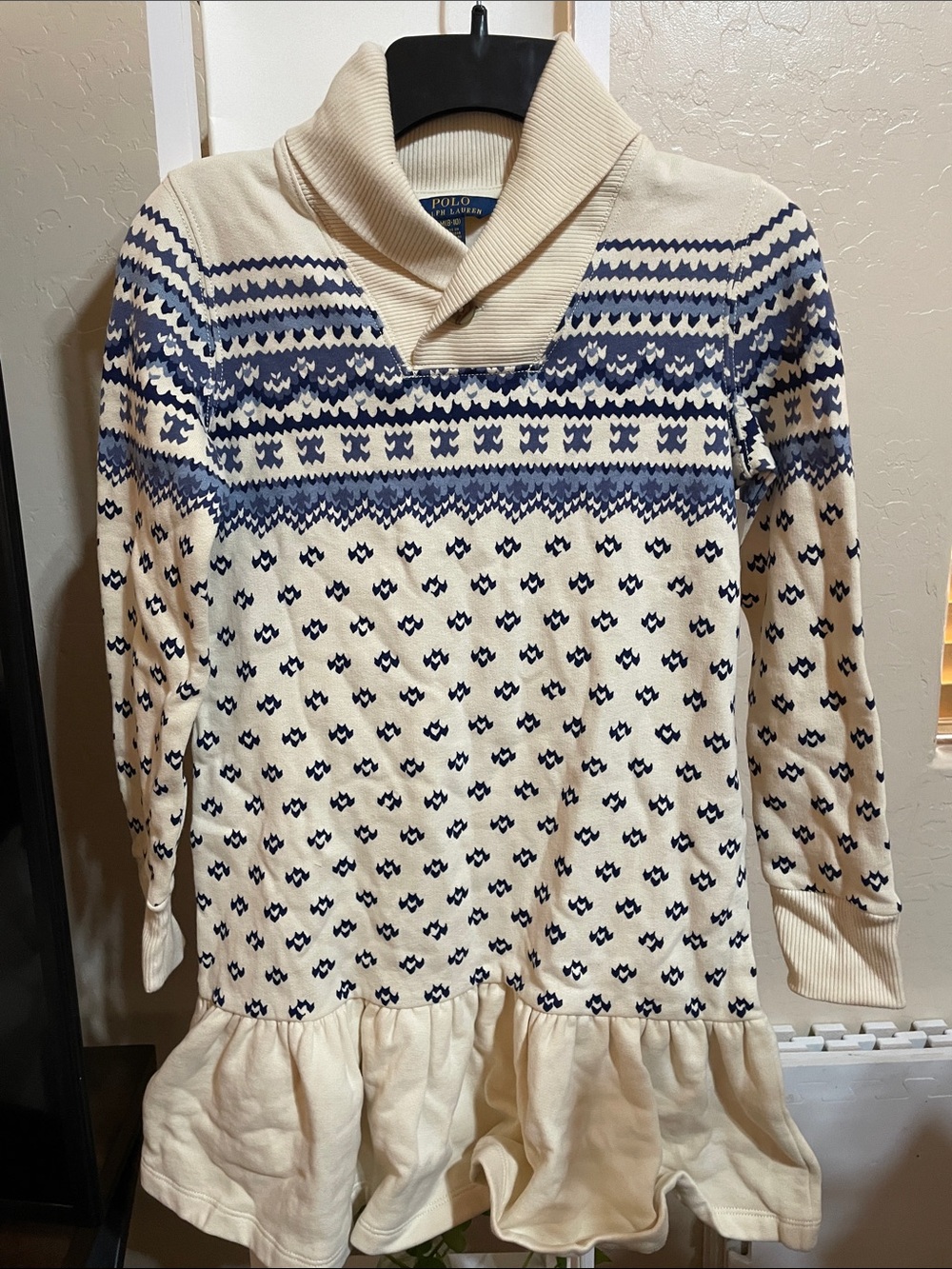 Polo by Ralph Lauren Cream & Navy Fair Isle Shawl-Collar Sweater